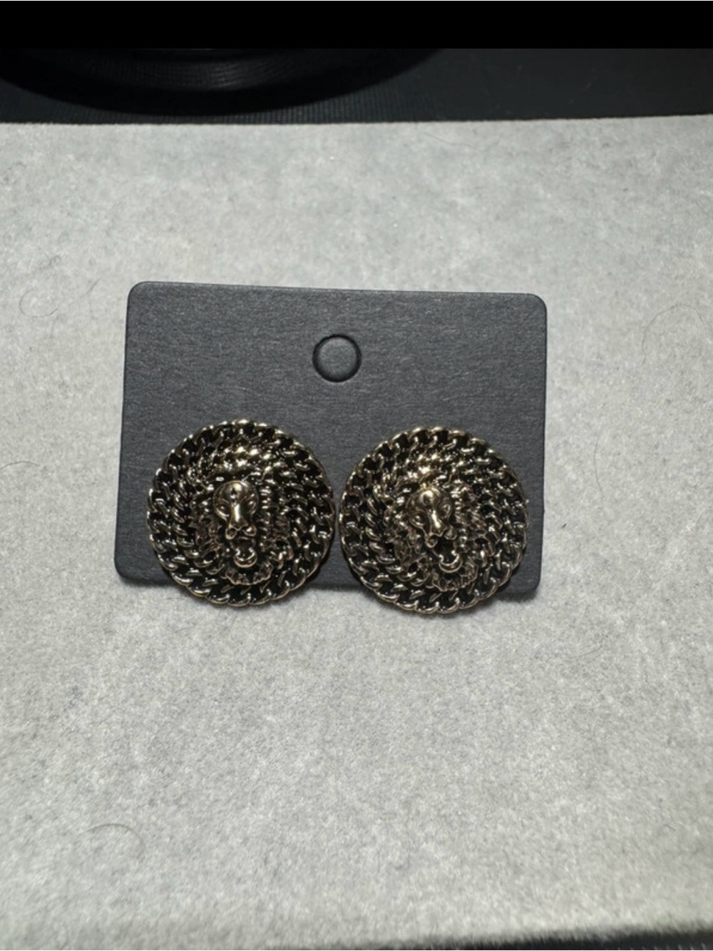 Round Chain Button Earrings in Antique Gold - Women Accessories